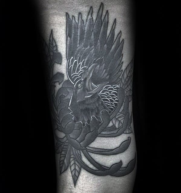 White And Black Ink Traditional Crow Male Arm Tattoos