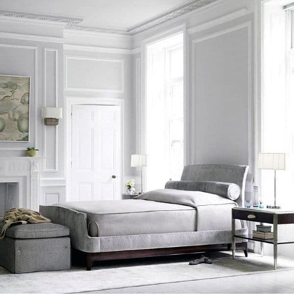 white wall grey bedroom