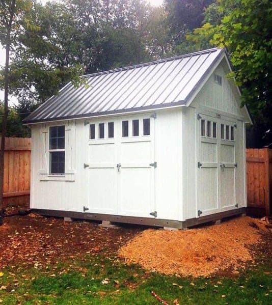 White Barn Backyard Shed Ideas With Metal Roof