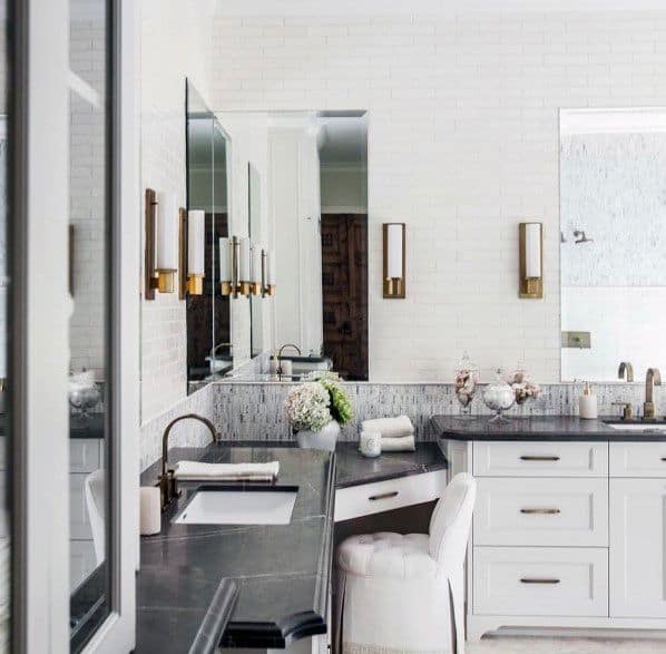 White Bathroom Vanity Home Designs With Black Marble Countertops