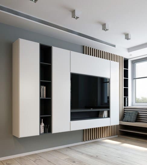 White Cabinets Tv Wall Interior Design