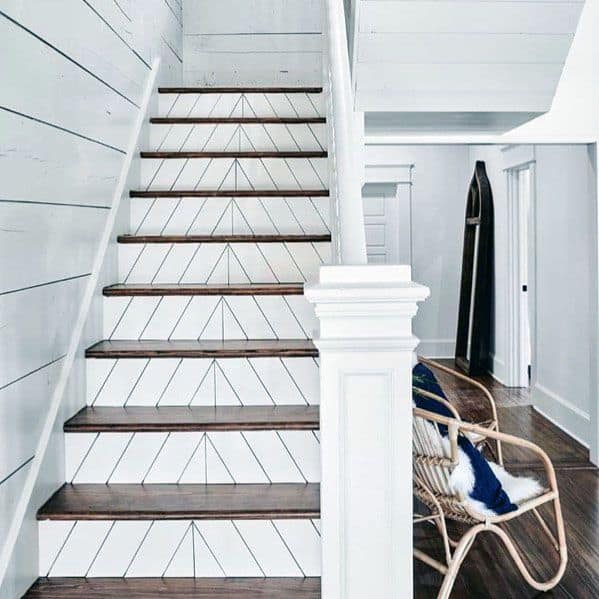 White Chevron Wood Stairs Cool Interior Ideas