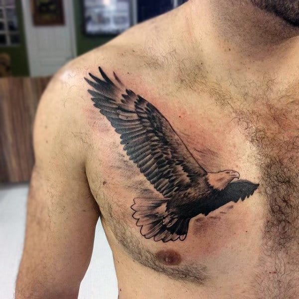 White Headed Bald Eagle In Flight Tattoo Male Chest