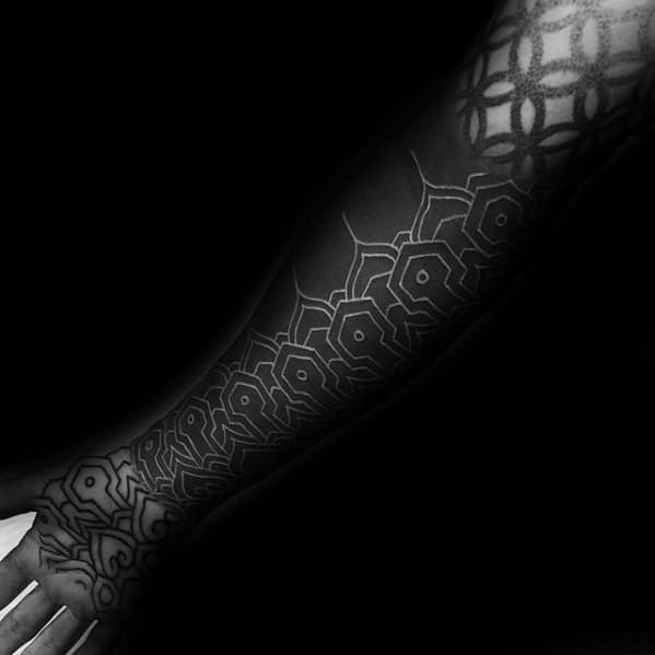 White Ink Over Black Blackout Sleeve Guys Tattoo Ideas