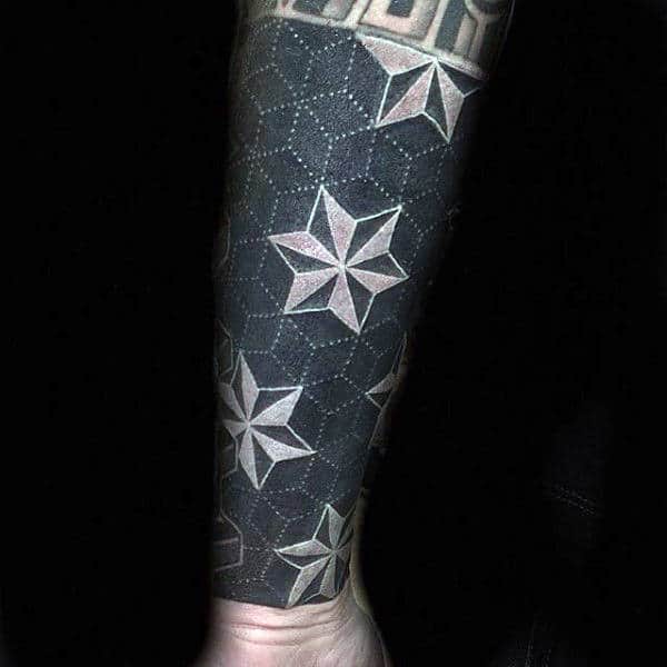 White Ink Sleeve Nautical Stars Tattoos For Guys