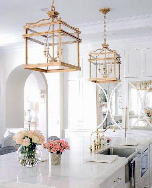 white kitchen with gold accents