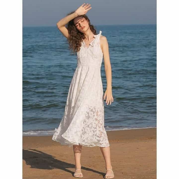 White Long Dress Lace Outfit