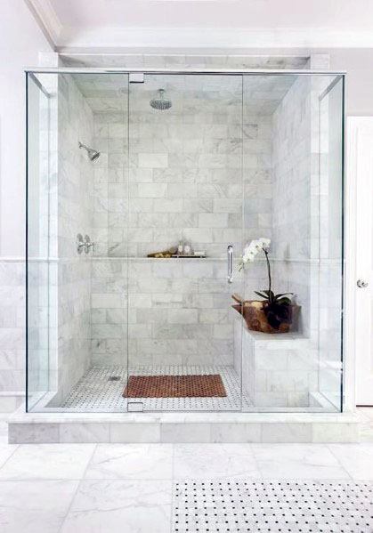 White Marble Tiles Master Bathroom Shower Design Ideas