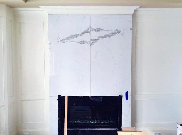 White Marble Wide Format Fireplace Tile Ideas
