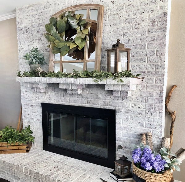 White Painted Brick Fireplace Ideas Rustic Look