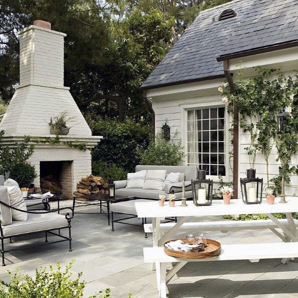 Top 60 Best Patio Fireplace Ideas, White Painted Brick Outdoor Fireplace