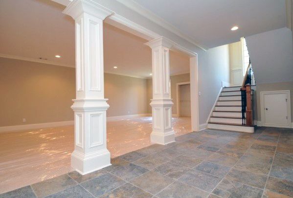 white painted luxury basement poles tile floor