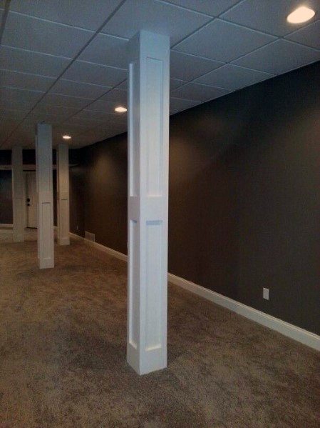 white painted trim basement poles