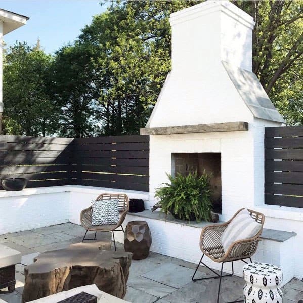 White Patio Fireplace Backyard Design