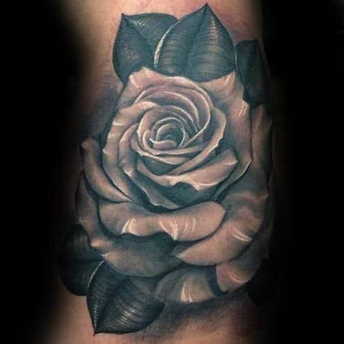White Realistic Inner Arm Male Rose Tattoo Design Ideas