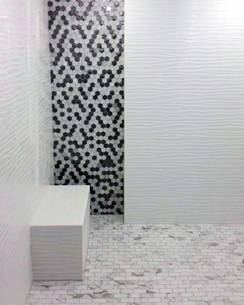 White Tile Bathroom Design Ideas For Shower Bench