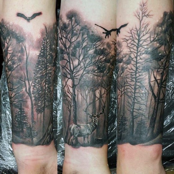 Wilderness Male Forest Wrist Tattoos
