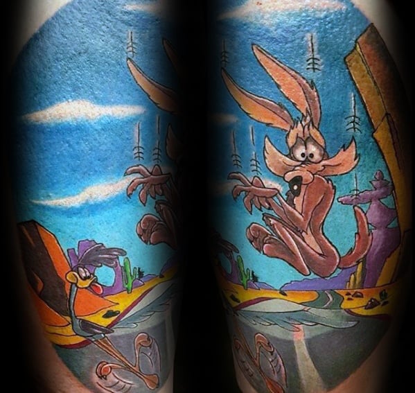 Wile E Coyote With Road Runner Arm Looney Tunes Tattoos For Gentlemen