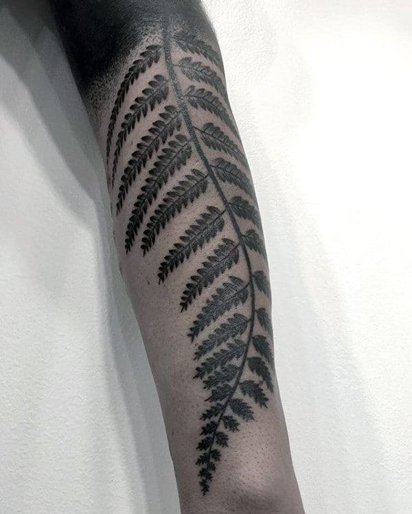 Winding Fern Mens Arm Blackwork Tattoo Designs