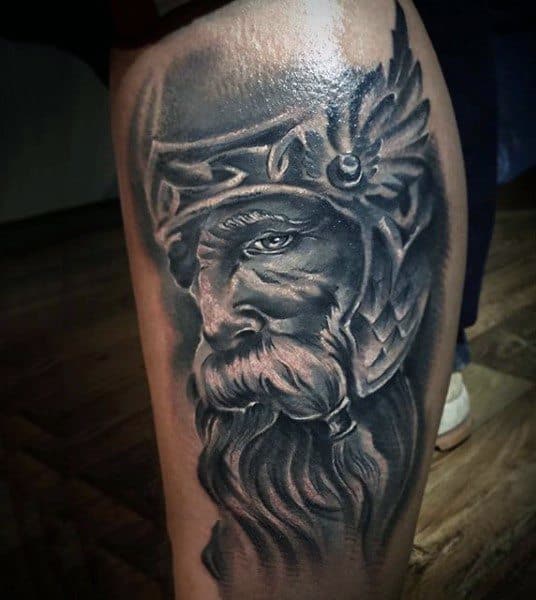Wise Old Warrior Tattoo Mens Calves