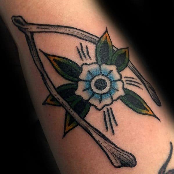 Wishbone With Blue Flower Traditional Forearm Guys Tattoo Ideas