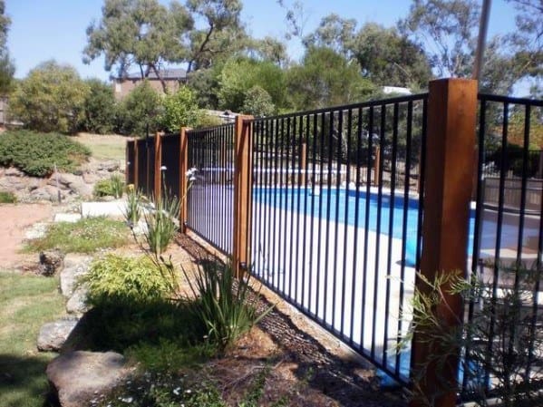Wod And Metal Backyard Pool Fence Design