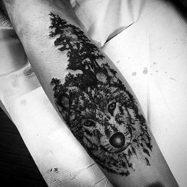 Wolf And Forest Mens Cool Creative Tattoo Ideas