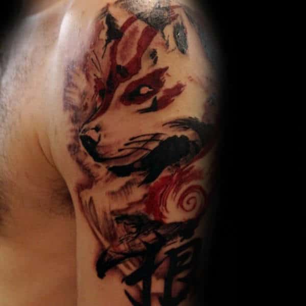 Wolf Brush Stroke Upper Arm Guys Tattoos