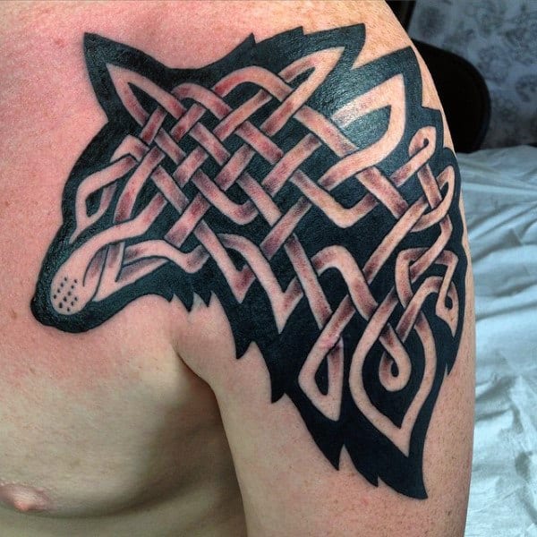 Wolf Celtic Knot Mens Upper Arm Tattoo