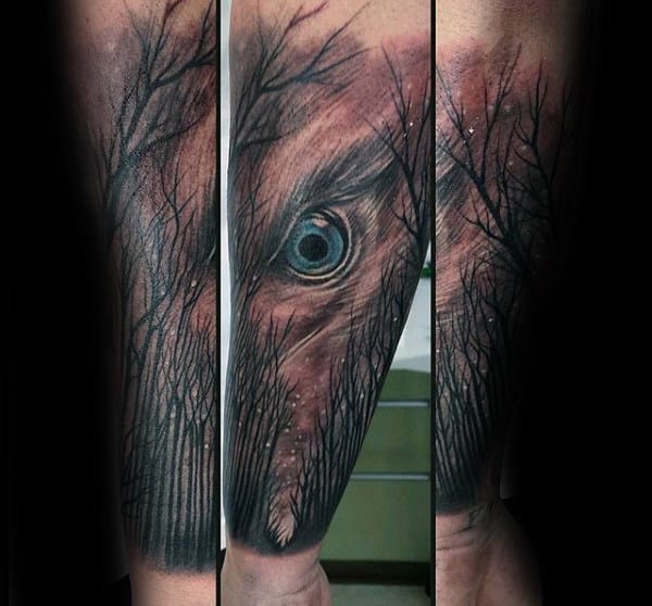 Wolf Eye Mens Forest Forearm Sleeve Tattoos