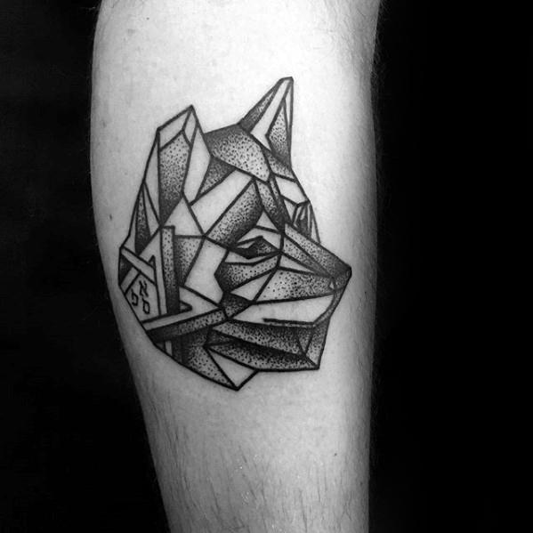 Wolf Head Guys Dotwork Simple Geometric Inner Forearm Tattoo