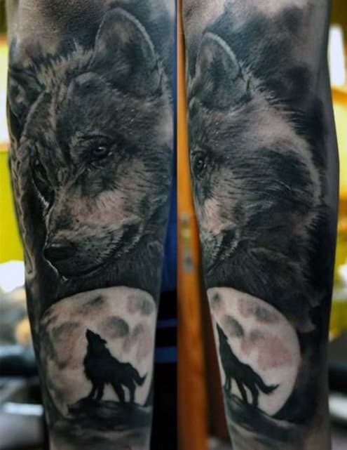 Wolf Howling At The Moon Mens Forearm Tattoo