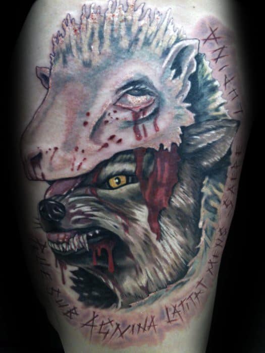 Wolf In Sheeps Clothing Thigh Tattoo Design Ideas For Males