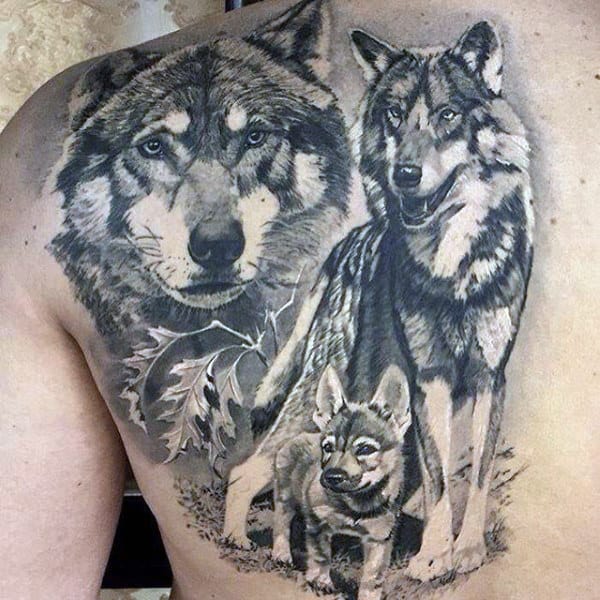 Wolf Pack Animal Back Tattoos For Guys