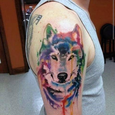 Wolf Shoulder Tattoo On Man