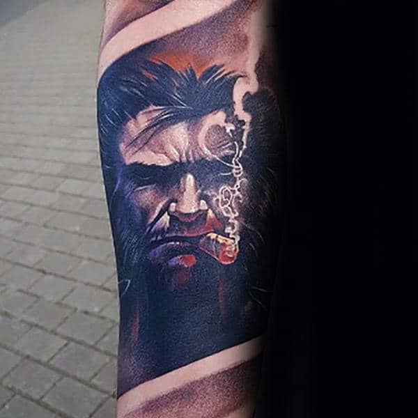 Wolverine James Howlett With Cigar Mens Forearm Sleeve Tattoo
