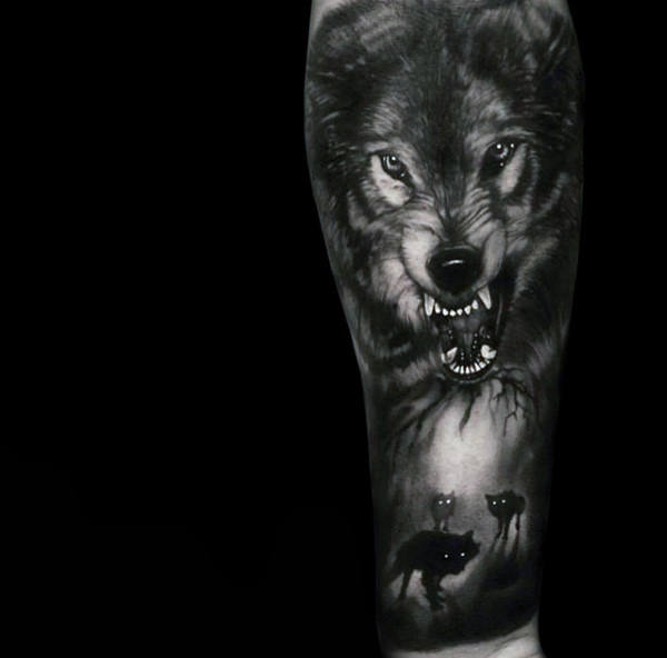 Wolves At Night Mens Forearm Sleeve Tattoo