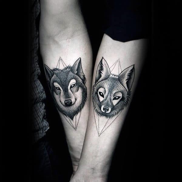 wolves brother and sister matching forearm tattoos