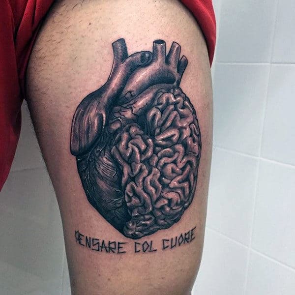 Wonderful Heart Shaped Brain Tattoo Male Arms