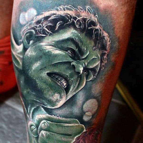Wonderful Hulk Face Tattoo Male Arms