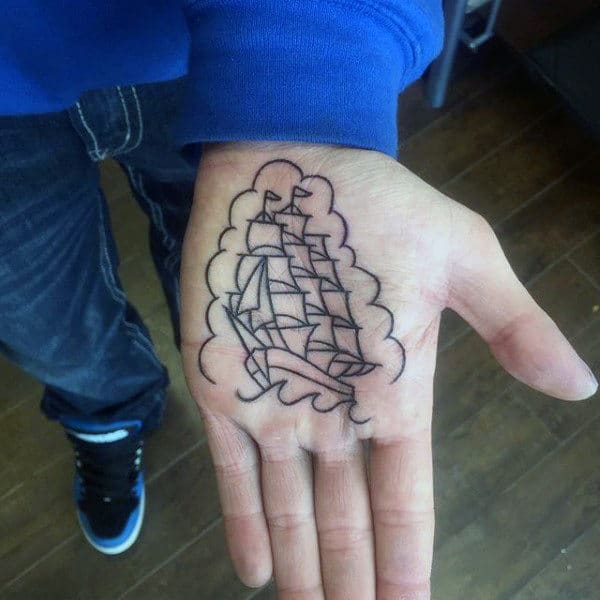 Wonderful Sailed Ship Tattoo Guys Palm