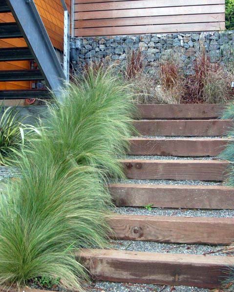 Wood Beams Gravel Landscaping Home Ideas Steps