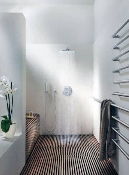Wood Floor White Tiles Cool Showers Ideas