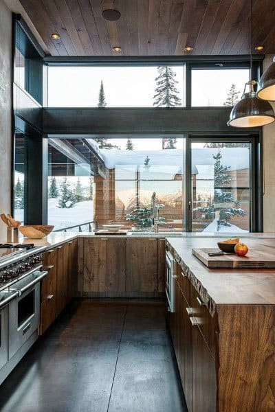 natural wood kitchen cabin