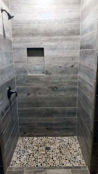 Wood Look Tile Shower Rustic Bathroom Ideas