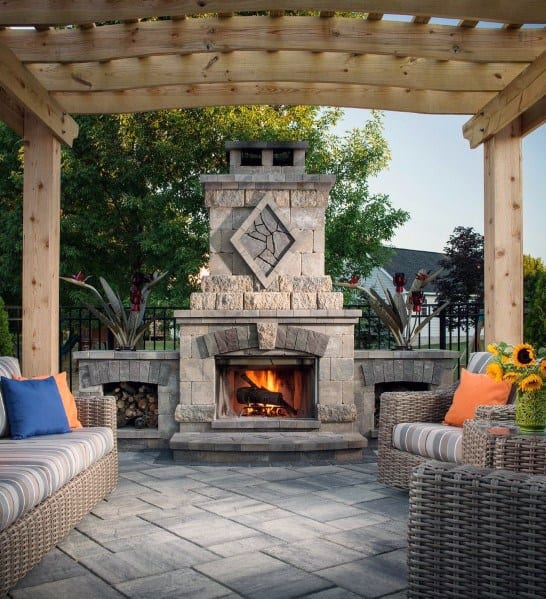 Wood Pergola Backyard Ideas For Patio Fireplace