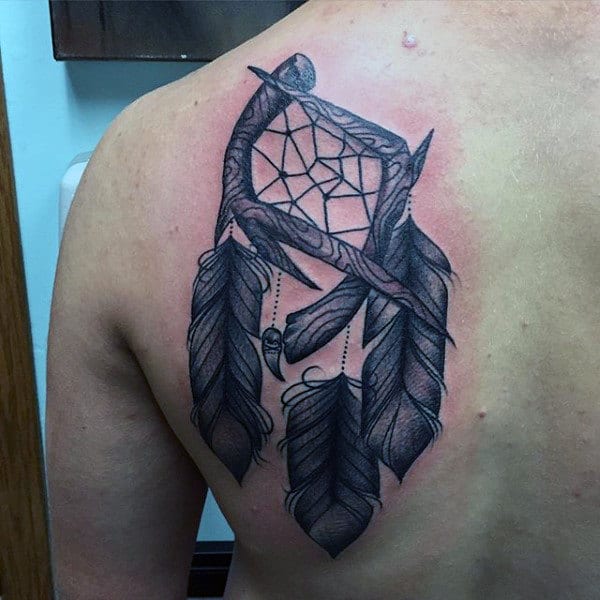 Wood Web Dreamcatcher Back Tattoos For Guys