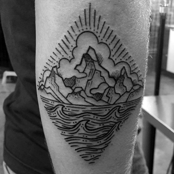 Woodcut Simple Wave Male Outer Arem Tattoos