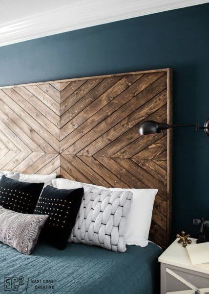 wood plank pattern green bedroom black lamp 