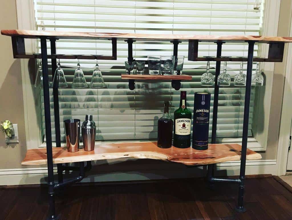 unique wooden liquor cabinet hanging glasses